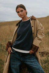 Ava Double Layer Crewneck in Navy