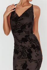 Delancy Cowl Neck Floral Maxi Dress Black