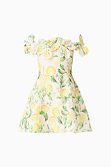 Hana Off Shoulder Mini Dress in Lemon Print