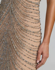 Beige Halter Neck Embellished Maxi Dress