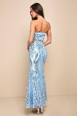 Flashy Fascination Light Blue Sequin Two-Piece Maxi Dress