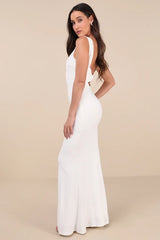 Love In Your Eyes Ivory Knotted Mermaid Maxi Dress