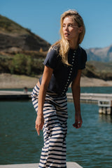 Jaxie Button Up Sweater Tee in Navy