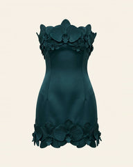 Orchid Trim Strapless Mini Dress - Dark Green