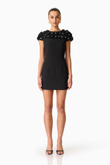 Dali Floral Applique Mini Dress in Black