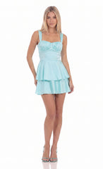 Gathered Mini Dress in Aqua