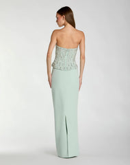 Green Embellished Crepe Strapless Column Gown