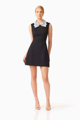 Elysia Lace Collar Mini Dress in Black