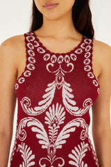 Burgundy Garden Tapestry Fringe Knit Dress