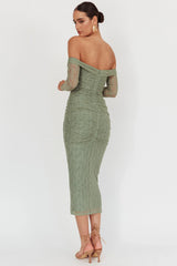 Oliana Off-Shoulder Mesh Maxi Dress Fern