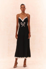 Manuela Bow Slip Maxi Dress - BLACK