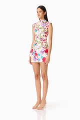 Rosette Sleeveless Mini Dress in Multi Floral