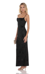 Velvet Floral Cowl Neck Maxi Dress in Black