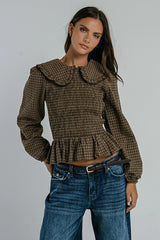 Kristy Smocked Blouse in Brown