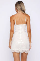Taking It Easy Sequin Mini Dress Off White