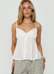 Bernadetta Flowy Babydoll Tie Back Top White