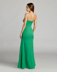 Green Strapless Crepe Gown With 3D Flower
