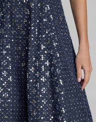 Blue Sleeveless Sequin Denim Midi Dress