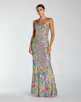 Silver Embellished Sleeveless Cowl Back Gown