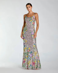 Silver Embellished Sleeveless Cowl Back Gown