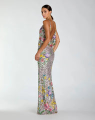 Silver Embellished Sleeveless Cowl Back Gown