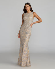 Nude Sleeveless Beaded Column Gown