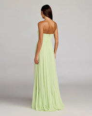 Green Strapless Chiffon Gown With Braided Belt