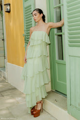 Alexa Ruffle Chiffon Maxi Dress - Pastel Lime