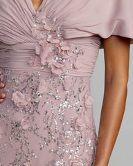 Purple Embellished Draped Cape Sleeve Gown
