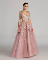 Pink Floral Embellished Tulle Ball Gown
