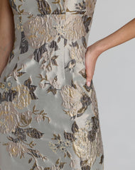 Silver Floral Square Neck Midi Dress