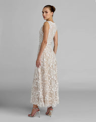 Ivory Floral Embroidered High Neck Midi Dress