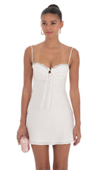 Satin Open Back Dress in White