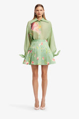 Melody Pleated Mini Skirt - Tulip Print in Green