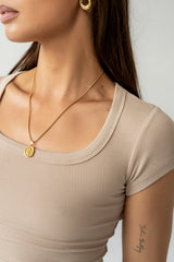 Freya Ribbed Top in Tan
