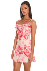 Cassiss Ruffle Tie-Strap Mini Dress Pink