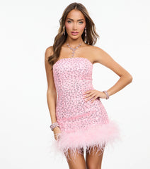Bridget Boa-Trim Sequin Mini Dress