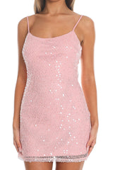 Linas Sequin Bodycon Mini Dress Pink