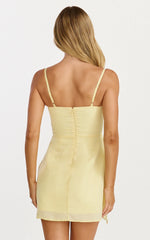 Maisie Mini Dress Broderie Cut Out Border Hem Dress in Lemon