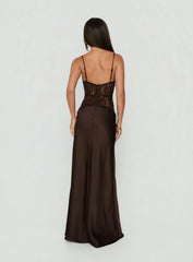 Kylenn Lace Panel Satin Maxi Dress Chocolate