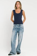 Sawyer Lace Trim Tank Top in Navy