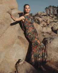 Multicolor Floral Embellished Sleeveless Column Gown
