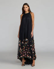 Black Sequin Embellished Sleeveless High Low Gown