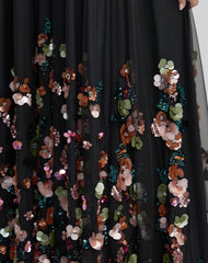 Black Sequin Embellished Sleeveless High Low Gown