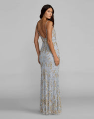 Blue Embellished Lace Sleeveless Gown