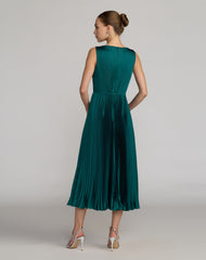 Petite Teal Sleeveless High Neck Pleated Midi Dress