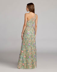 Petite Green One Shoulder Floral Embroidered Gown