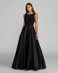 Petite Black Embellished High Neck Sleeveless A Line Gown