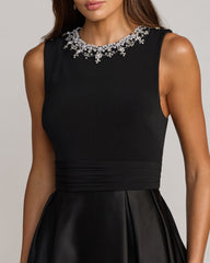 Petite Black Embellished High Neck Sleeveless A Line Gown