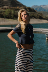 Jaxie Button Up Sweater Tee in Navy